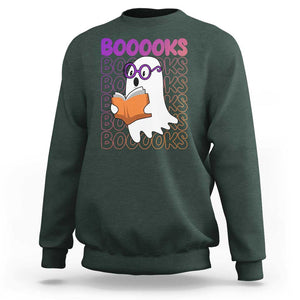 Halloween Reading Sweatshirt Booooks Cute Ghost Nerd Boo Sheet TS02 Dark Forest Green Print Your Wear