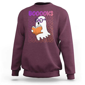 Halloween Reading Sweatshirt Booooks Cute Ghost Nerd Boo Sheet TS02 Maroon Print Your Wear
