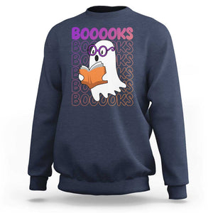 Halloween Reading Sweatshirt Booooks Cute Ghost Nerd Boo Sheet TS02 Navy Print Your Wear