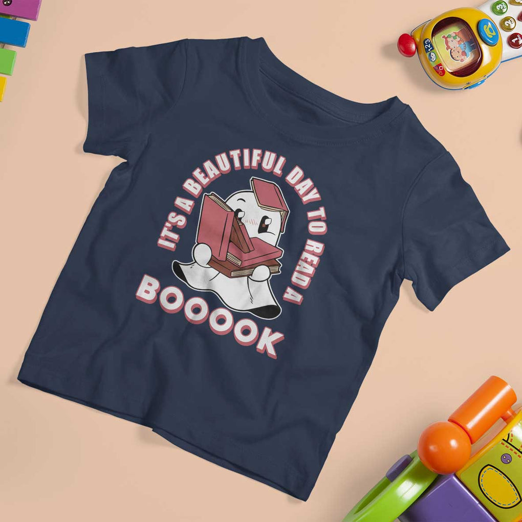Halloween Reading T Shirt For Kid It's A Beautiful Day To Read A Book Cute Ghost Boo Sheet TS02 Navy Print Your Wear