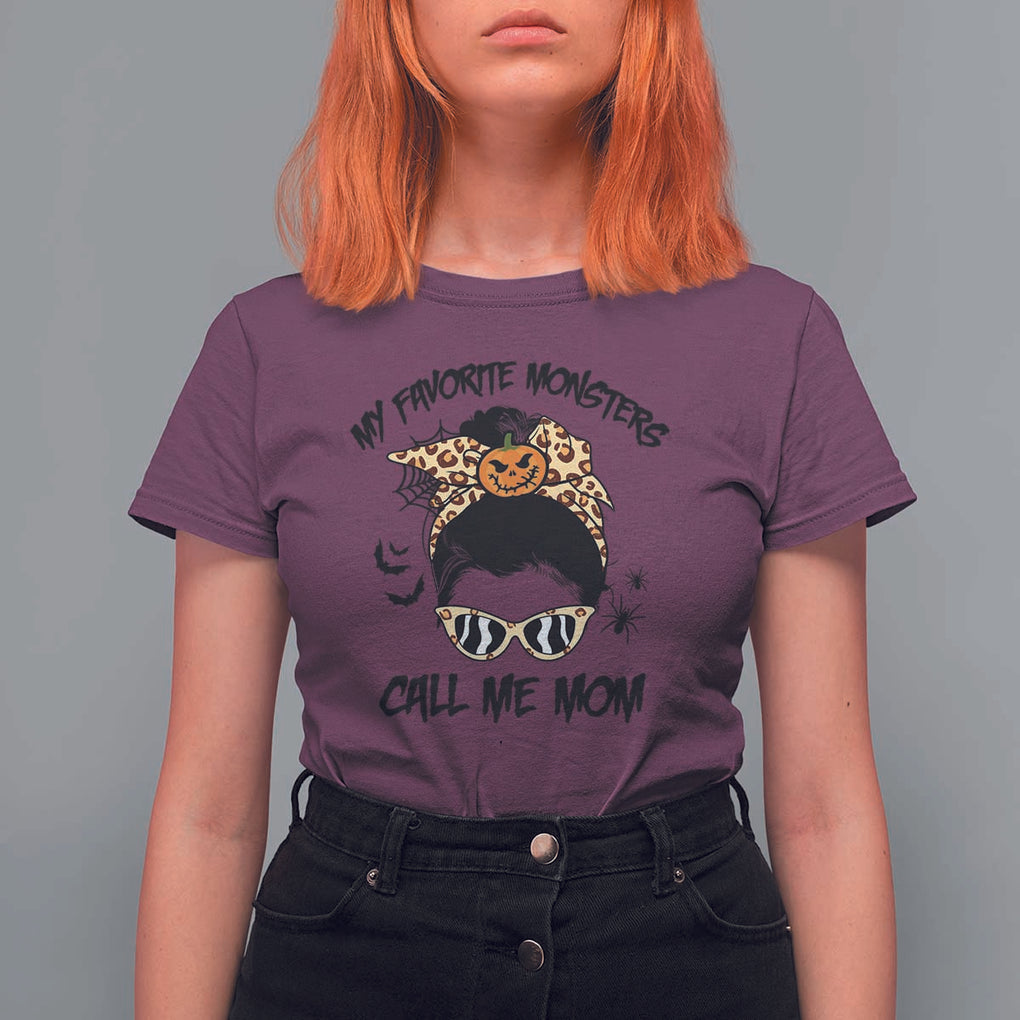 Halloween Mom T Shirt For Women My Favorite Monsters Call Me Mom Messy Bun Halloween Costume TS02 Maroon Print Your Wear