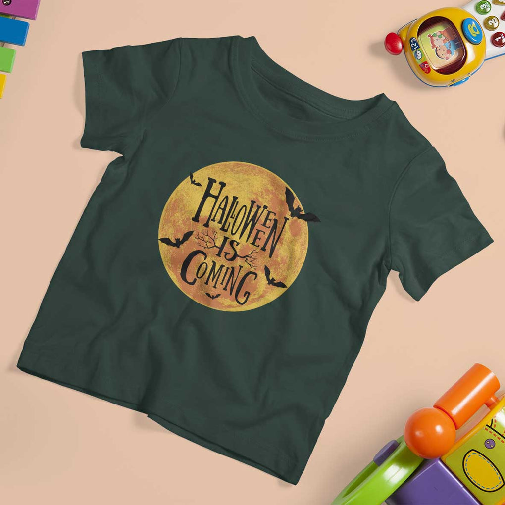 Halloween Season T Shirt For Kid Spooky Season Is Coming Scary Night TS02 Dark Forest Green Print Your Wear