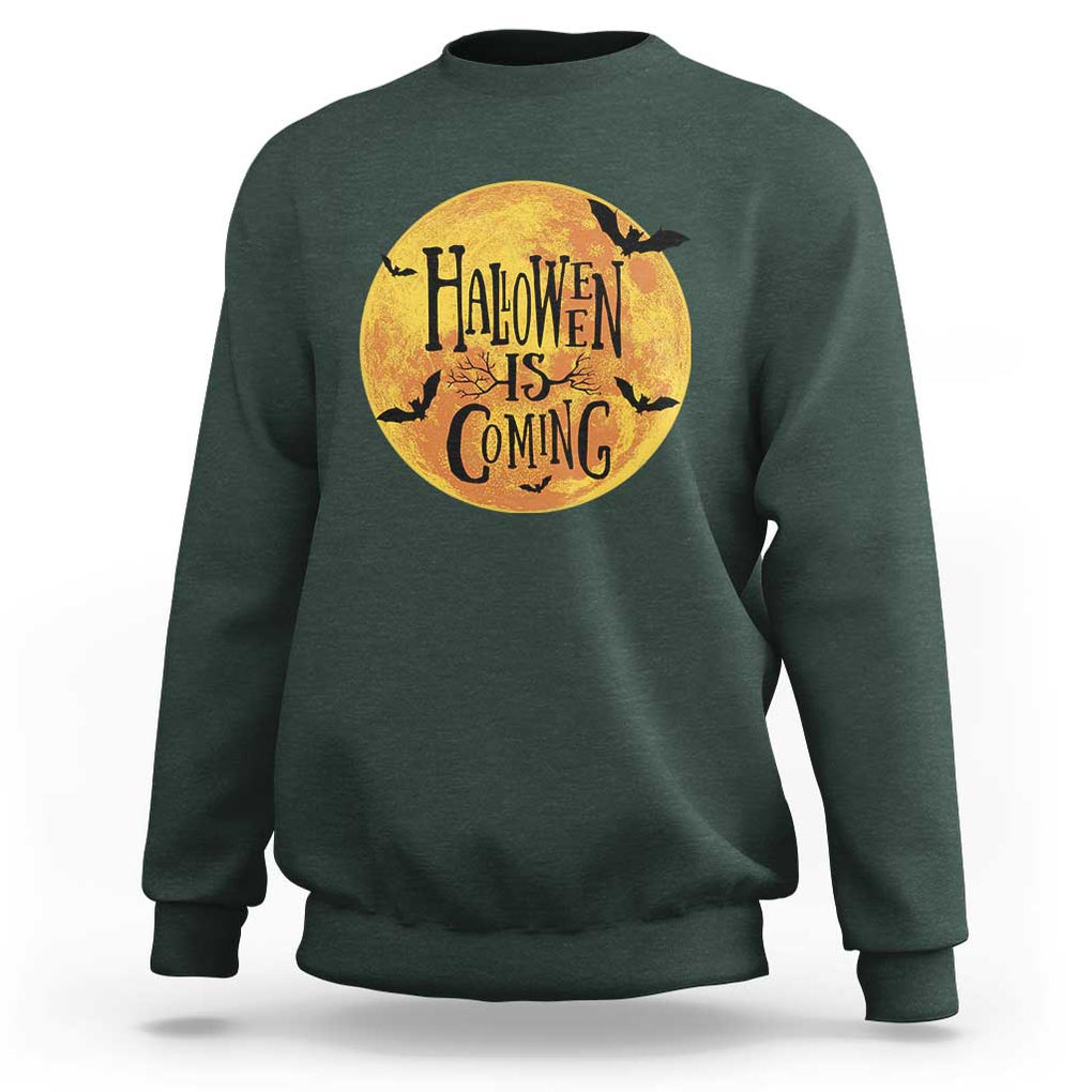 Halloween Season Sweatshirt Spooky Season Is Coming Scary Night TS02 Dark Forest Green Print Your Wear