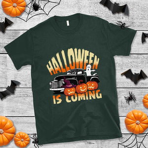 Halloween Season T Shirt Spooky Season Is Coming Scary Pumpkin Car TS02 Dark Forest Green Print Your Wear