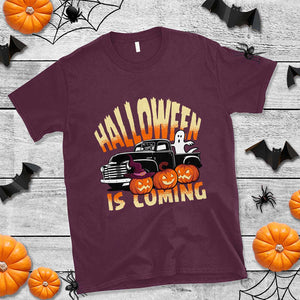 Halloween Season T Shirt Spooky Season Is Coming Scary Pumpkin Car TS02 Maroon Print Your Wear