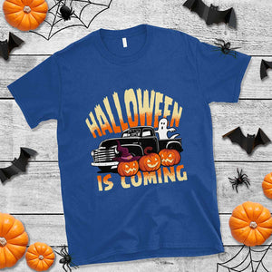 Halloween Season T Shirt Spooky Season Is Coming Scary Pumpkin Car TS02 Royal Blue Print Your Wear