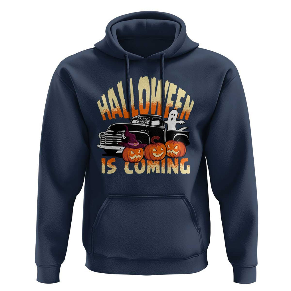 Halloween Season Hoodie Spooky Season Is Coming Scary Pumpkin Car TS02 Navy Print Your Wear