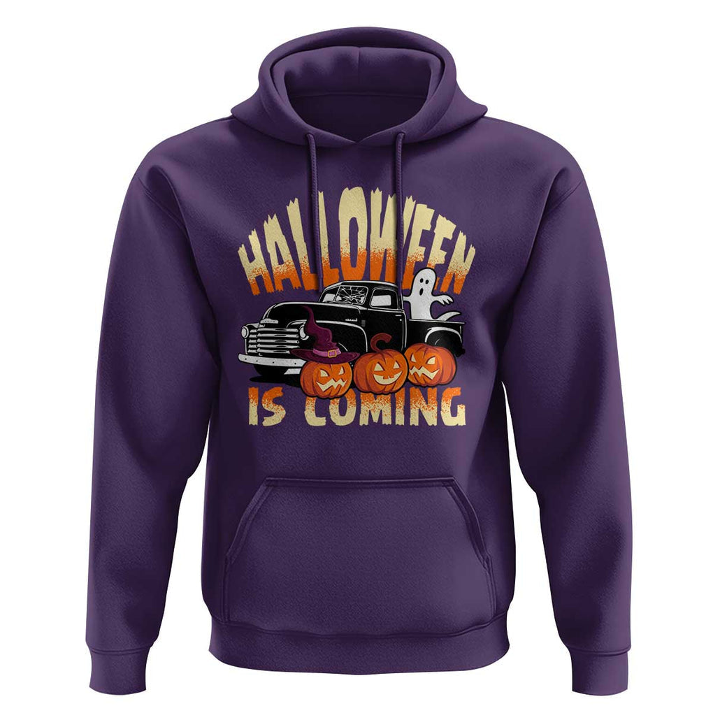 Halloween Season Hoodie Spooky Season Is Coming Scary Pumpkin Car TS02 Purple Print Your Wear