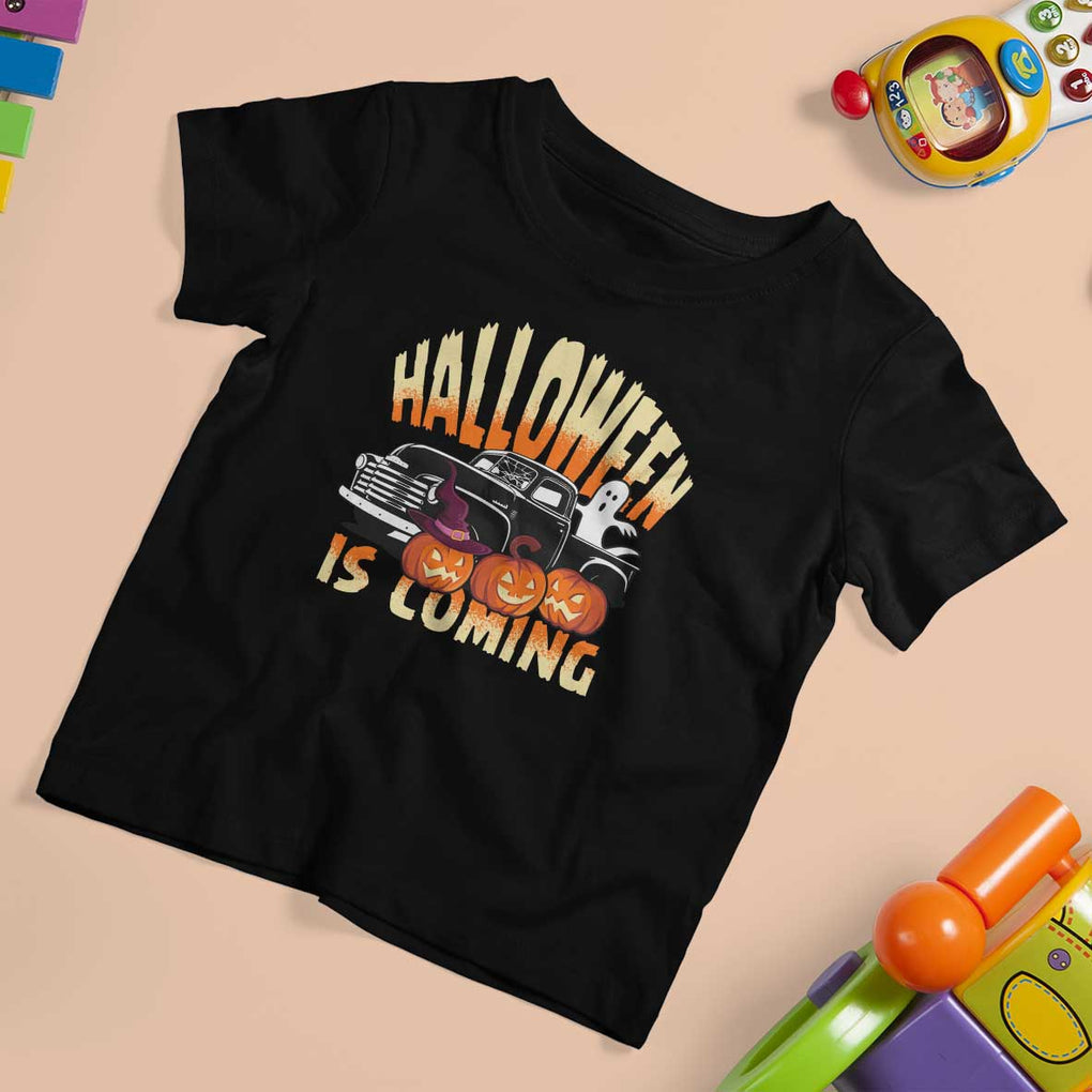 Halloween Season T Shirt For Kid Spooky Season Is Coming Scary Pumpkin Car TS02 Black Print Your Wear