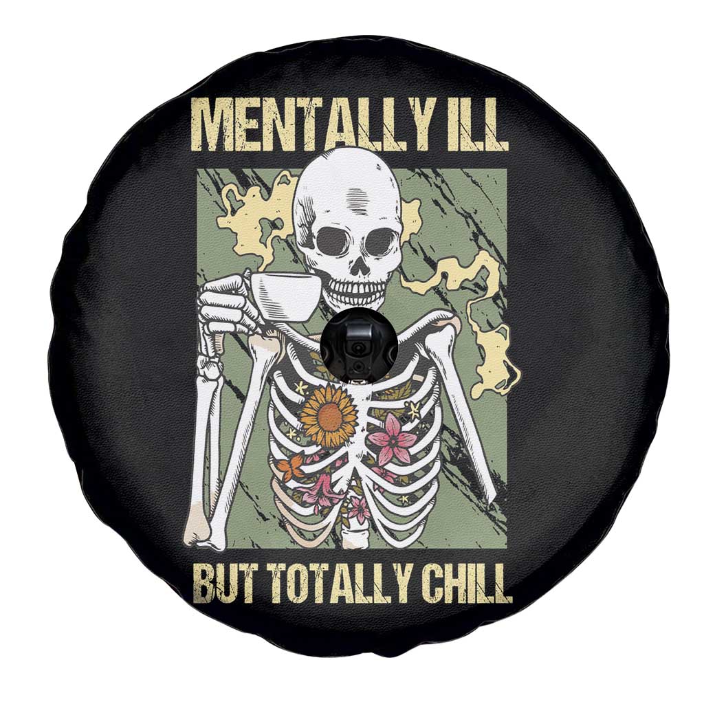 Funny Skeleton Spare Tire Cover Mentally Ill But Totally Chill Drinking Coffee Lover Halloween Costume TS02 Print Your Wear