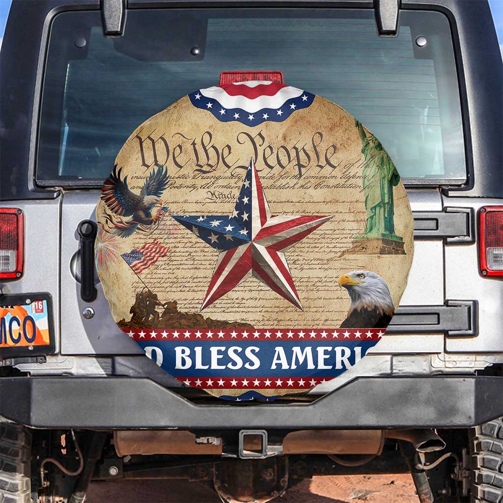 God Bless America Patriotic Eagle Spare Tire Cover Vintage We The People Constitution Independence Day Freedom Tribute TS02 No hole Multicolor Print Your Wear