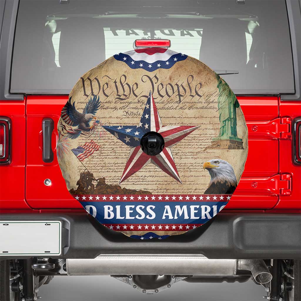 God Bless America Patriotic Eagle Spare Tire Cover Vintage We The People Constitution Independence Day Freedom Tribute TS02 Multicolor Print Your Wear