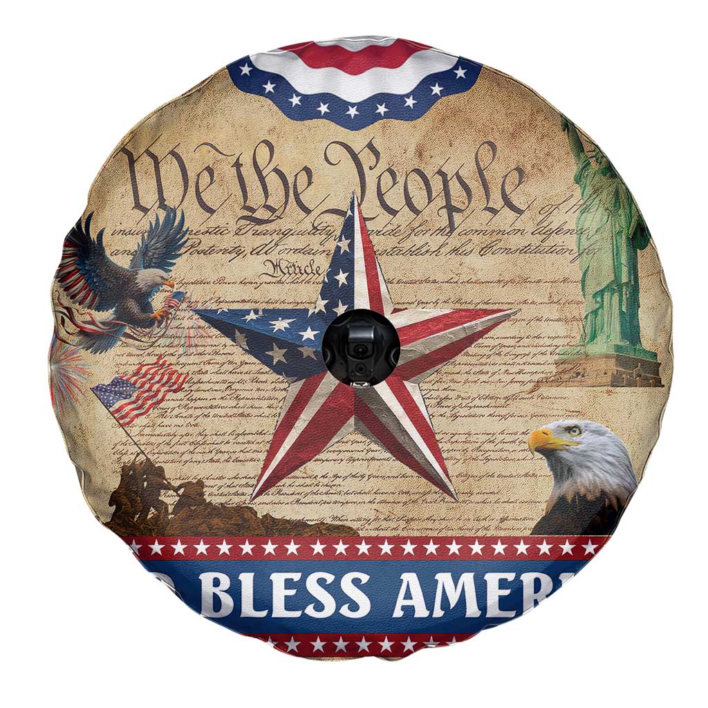 God Bless America Patriotic Eagle Spare Tire Cover Vintage We The People Constitution Independence Day Freedom Tribute TS02 Print Your Wear