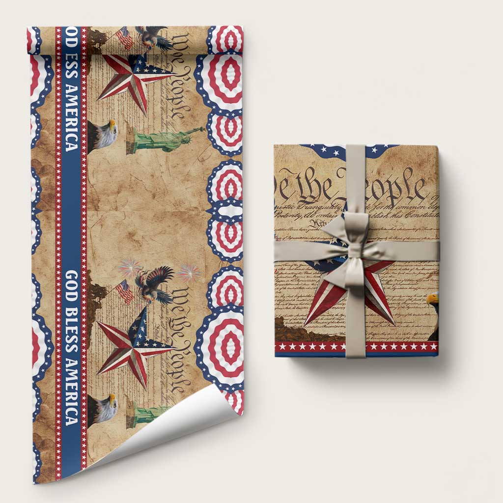 God Bless America Patriotic Eagle Wrapping Paper Roll Vintage We The People Constitution Independence Day Freedom Tribute TS02 Matte Multicolor Print Your Wear