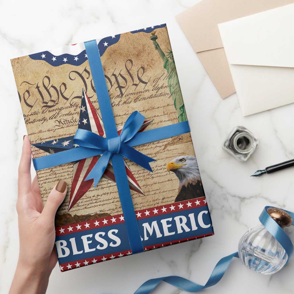 God Bless America Patriotic Eagle Wrapping Paper Roll Vintage We The People Constitution Independence Day Freedom Tribute TS02 Print Your Wear