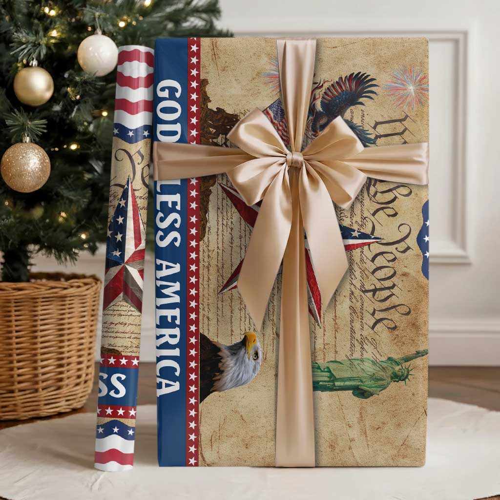 God Bless America Patriotic Eagle Wrapping Paper Roll Vintage We The People Constitution Independence Day Freedom Tribute TS02 Glossy Multicolor Print Your Wear