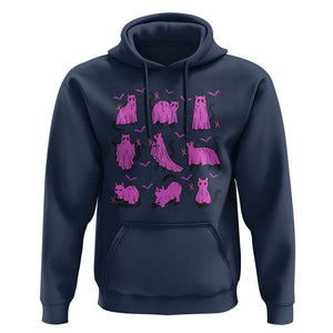 Black Cat Breast Cancer Hoodie Funny Pink Ghost Sheets Support Warrior TS02 Navy Print Your Wear