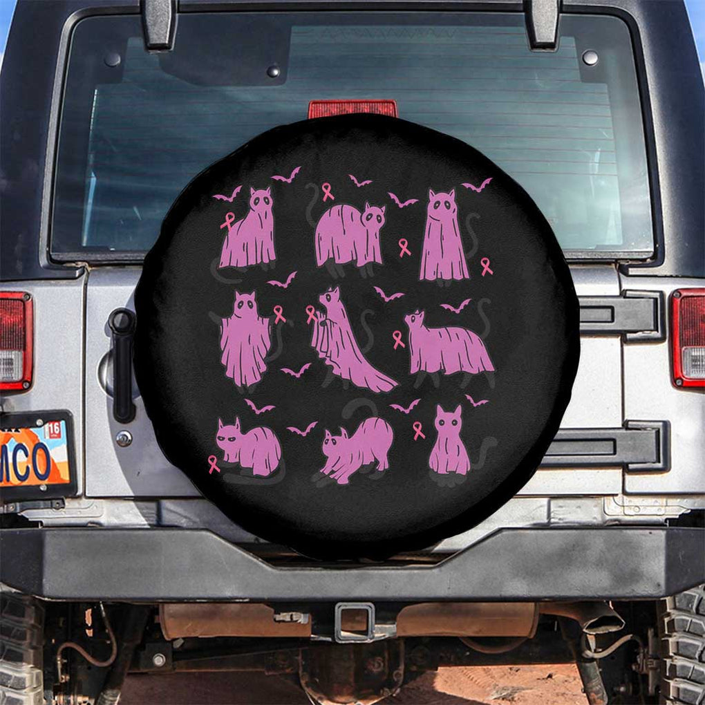 Breast Cancer Black Cat Spare Tire Cover Funny Ghost in Pink Support Squad TS02 No hole Black Print Your Wear