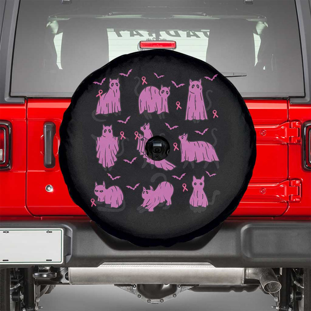 Breast Cancer Black Cat Spare Tire Cover Funny Ghost in Pink Support Squad TS02 Black Print Your Wear