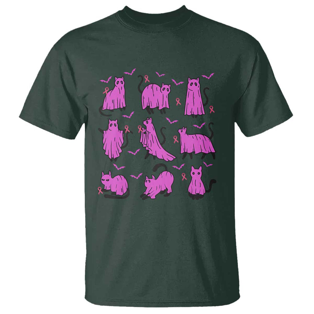 Black Cat Breast Cancer T Shirt Funny Pink Ghost Sheets Support Warrior TS02 Dark Forest Green Print Your Wear