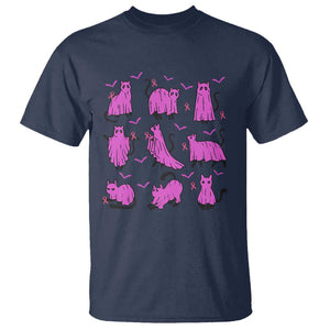 Black Cat Breast Cancer T Shirt Funny Pink Ghost Sheets Support Warrior TS02 Navy Print Your Wear