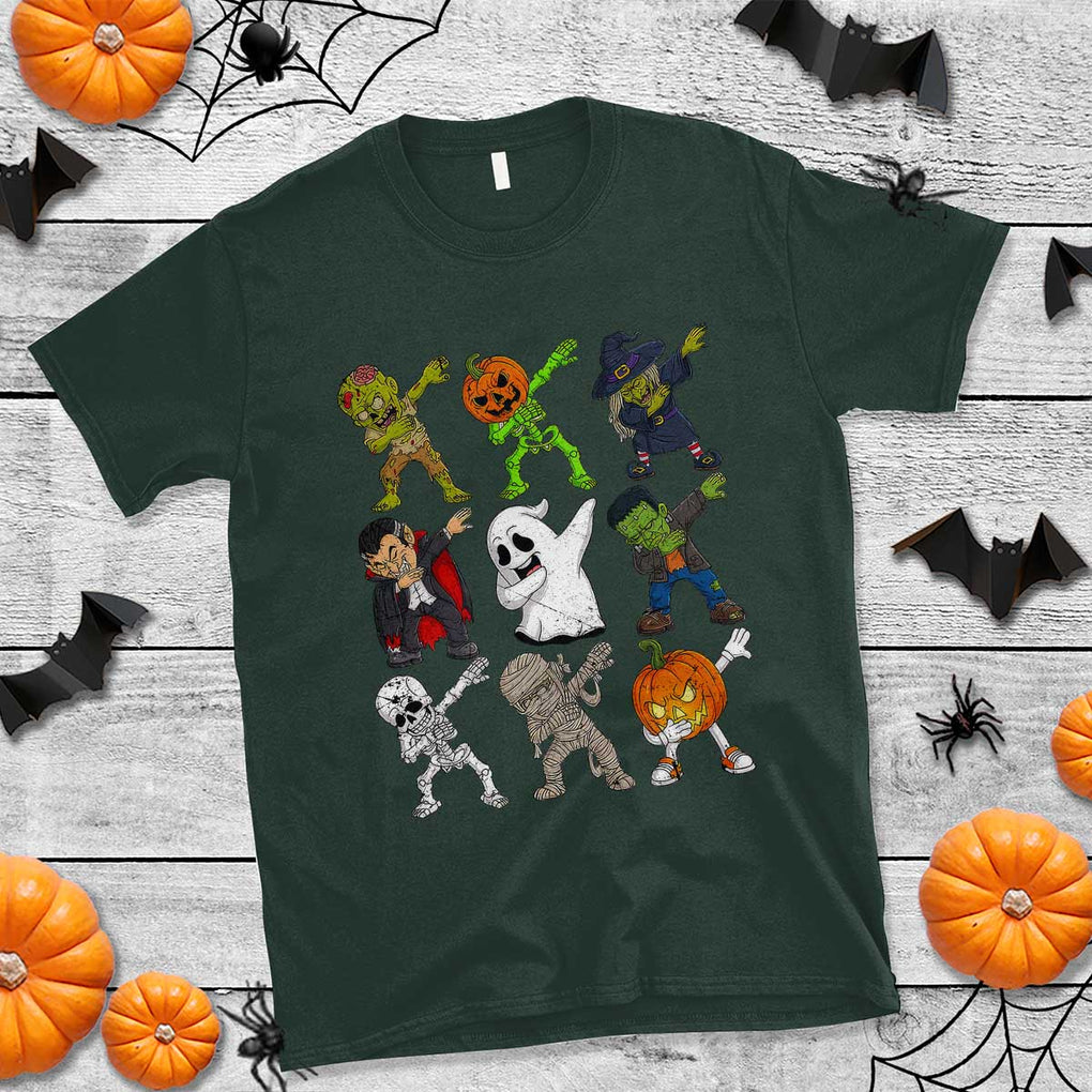 Halloween Costume T Shirt Spooky Dabbing Skeleton Zombie Scary Pumpkin TS02 Dark Forest Green Print Your Wear