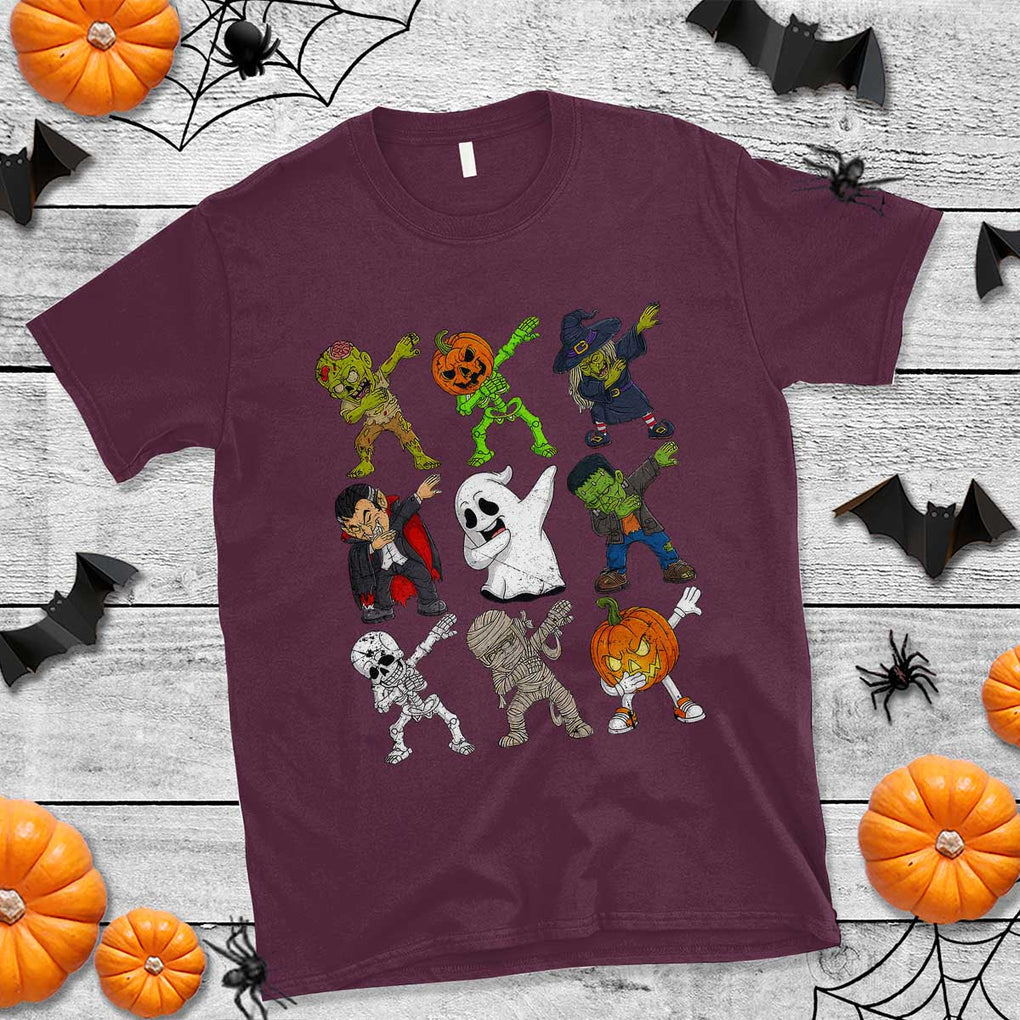 Halloween Costume T Shirt Spooky Dabbing Skeleton Zombie Scary Pumpkin TS02 Maroon Print Your Wear