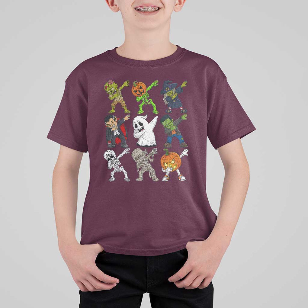 Halloween Costume T Shirt For Kid Spooky Dabbing Skeleton Zombie Scary Pumpkin TS02 Maroon Print Your Wear