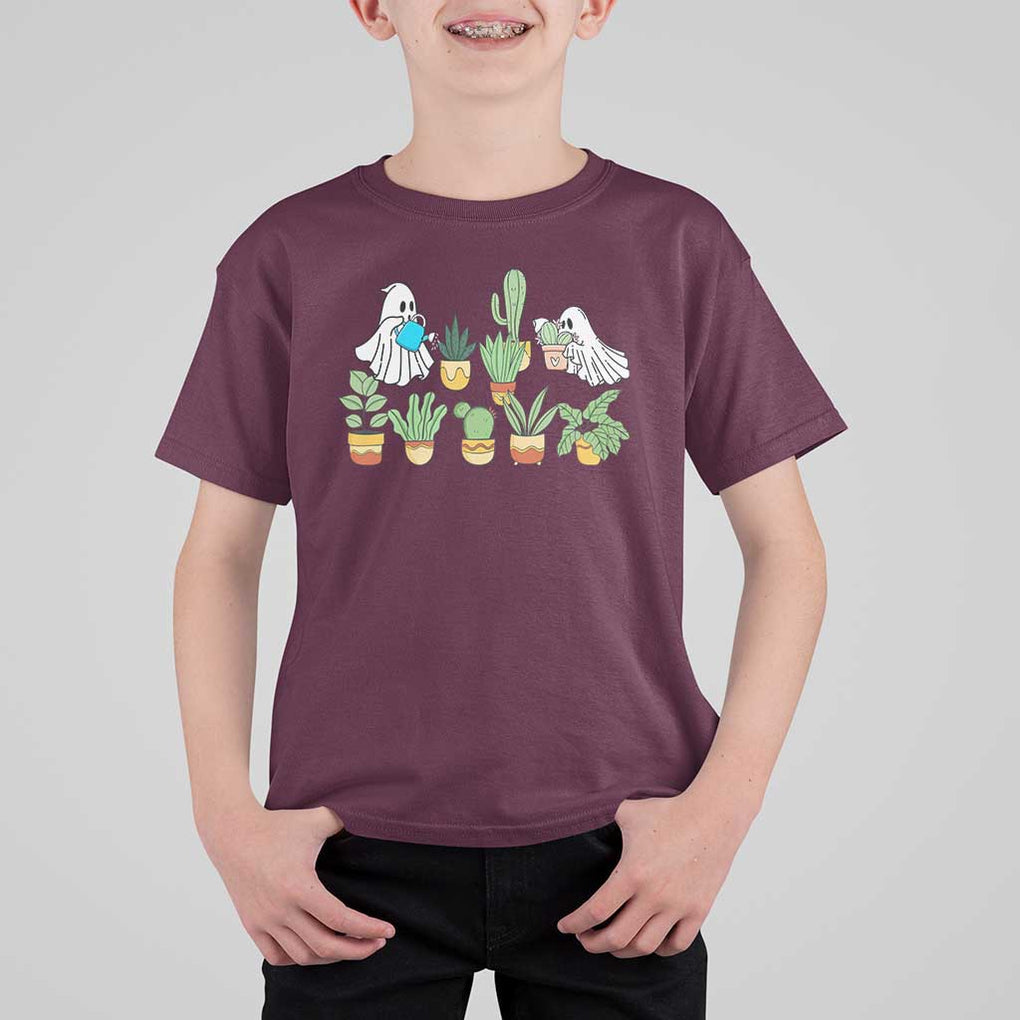 Halloween Gardening T Shirt For Kid Cute Gardener Boo Sheet Ghost Garden Plants Lover Halloween Costume TS02 Maroon Print Your Wear