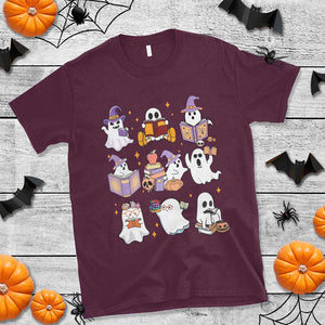 Halloween Reading T Shirt Reading Books Boo Sheet Ghosts Teacher Librarian TS02 Maroon Print Your Wear