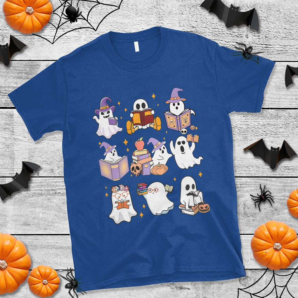 Halloween Reading T Shirt Reading Books Boo Sheet Ghosts Teacher Librarian TS02 Royal Blue Print Your Wear