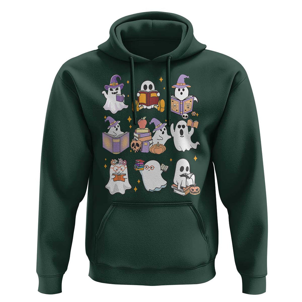 Halloween Reading Hoodie Reading Books Boo Sheet Ghosts Teacher Librarian TS02 Dark Forest Green Print Your Wear