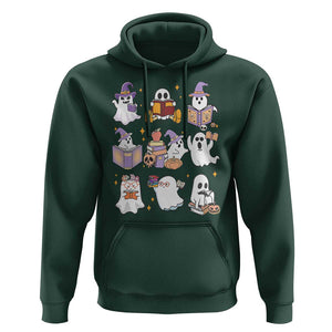 Halloween Reading Hoodie Reading Books Boo Sheet Ghosts Teacher Librarian TS02 Dark Forest Green Print Your Wear
