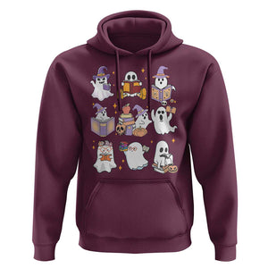 Halloween Reading Hoodie Reading Books Boo Sheet Ghosts Teacher Librarian TS02 Maroon Print Your Wear