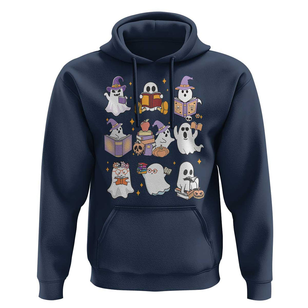 Halloween Reading Hoodie Reading Books Boo Sheet Ghosts Teacher Librarian TS02 Navy Print Your Wear