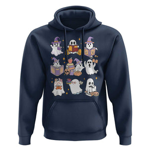 Halloween Reading Hoodie Reading Books Boo Sheet Ghosts Teacher Librarian TS02 Navy Print Your Wear