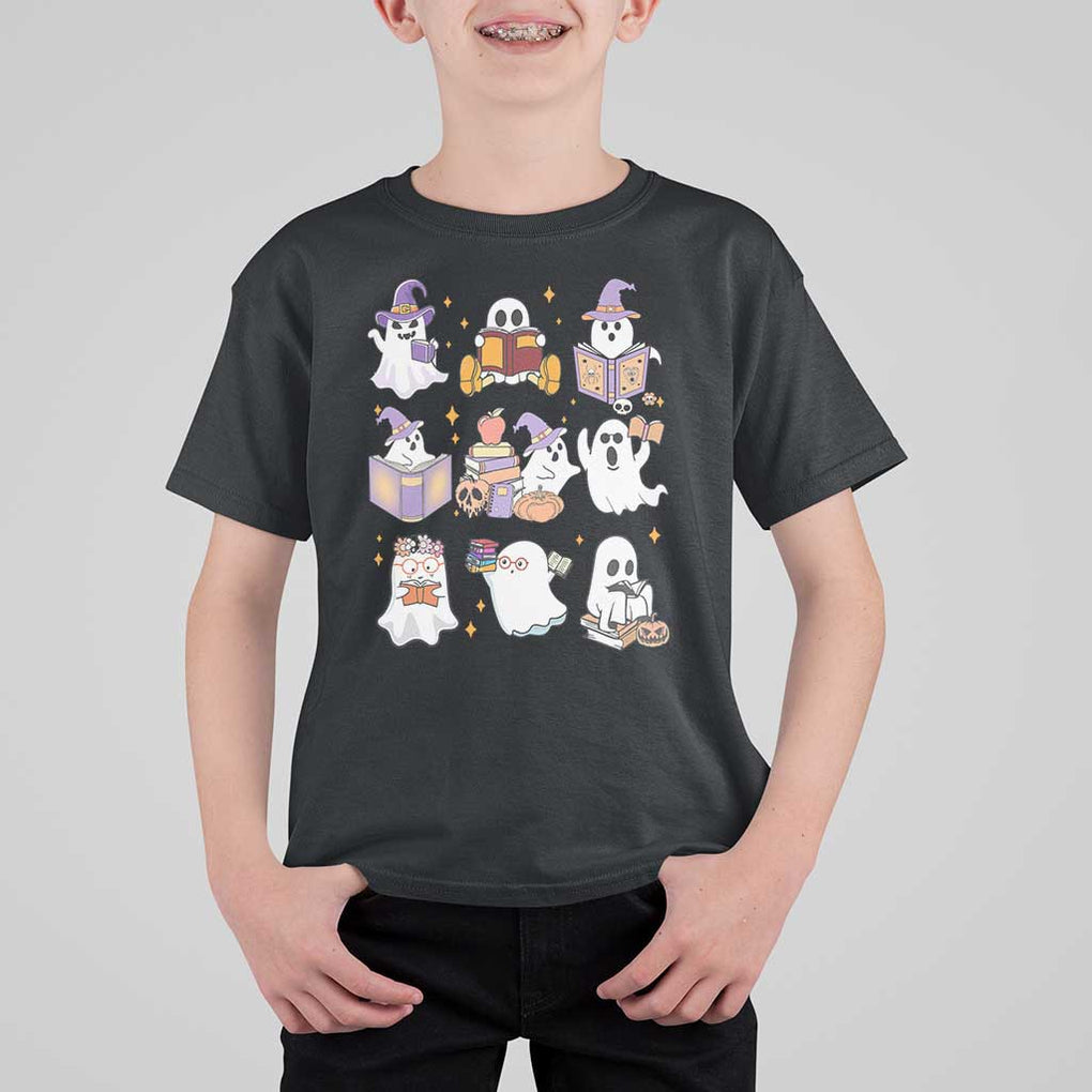 Halloween Reading T Shirt For Kid Reading Books Boo Sheet Ghosts Teacher Librarian TS02 Black Print Your Wear