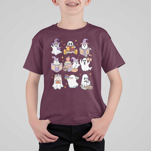 Halloween Reading T Shirt For Kid Reading Books Boo Sheet Ghosts Teacher Librarian TS02 Maroon Print Your Wear