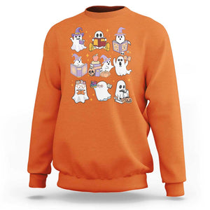 Halloween Reading Sweatshirt Reading Books Boo Sheet Ghosts Teacher Librarian TS02 Orange Print Your Wear