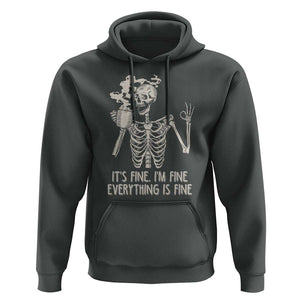 Funny Skeleton Hoodie It's Fine I'm Fine Everything's Fine Never Better Drinking Coffee TS02 Dark Heather Print Your Wear