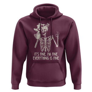 Funny Skeleton Hoodie It's Fine I'm Fine Everything's Fine Never Better Drinking Coffee TS02 Maroon Print Your Wear
