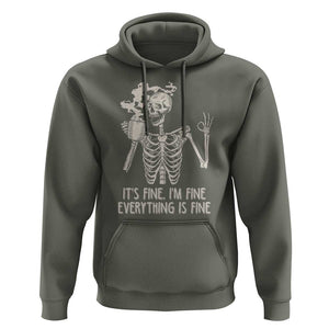 Funny Skeleton Hoodie It's Fine I'm Fine Everything's Fine Never Better Drinking Coffee TS02 Military Green Print Your Wear