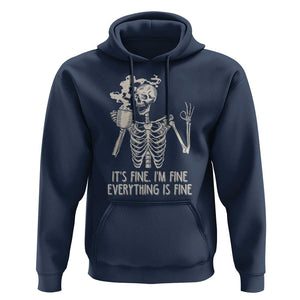 Funny Skeleton Hoodie It's Fine I'm Fine Everything's Fine Never Better Drinking Coffee TS02 Navy Print Your Wear
