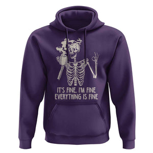 Funny Skeleton Hoodie It's Fine I'm Fine Everything's Fine Never Better Drinking Coffee TS02 Purple Print Your Wear
