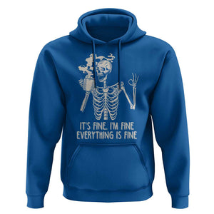 Funny Skeleton Hoodie It's Fine I'm Fine Everything's Fine Never Better Drinking Coffee TS02 Royal Blue Print Your Wear