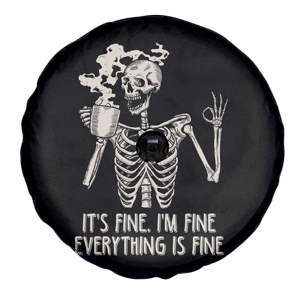 Funny Skeleton Spare Tire Cover It's Fine I'm Fine Everything's Fine Never Better Drinking Coffee TS02 Print Your Wear