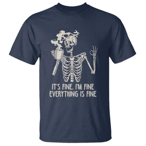 Funny Skeleton T Shirt It's Fine I'm Fine Everything's Fine Never Better Drinking Coffee TS02 Navy Print Your Wear