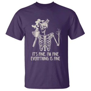 Funny Skeleton T Shirt It's Fine I'm Fine Everything's Fine Never Better Drinking Coffee TS02 Purple Print Your Wear