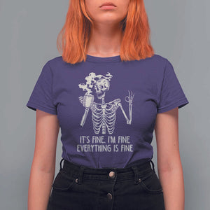 Funny Skeleton T Shirt For Women It's Fine I'm Fine Everything's Fine Never Better Drinking Coffee TS02 Purple Print Your Wear