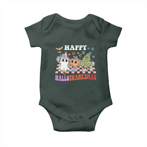 Happy HalloThanksMas Baby Onesie Halloween Thanksgiving Christmas Retro Groovy Cute TS02 Print Your Wear